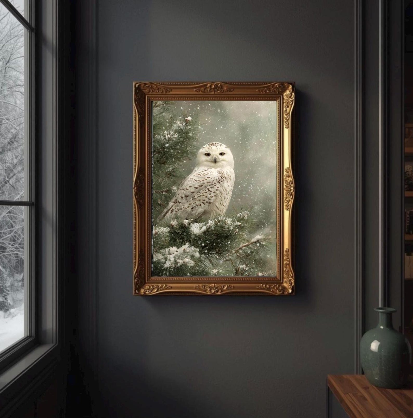 Snowy Owl Winter Wall Art Printable, Woodland Owl Art, Neutral Winter ...