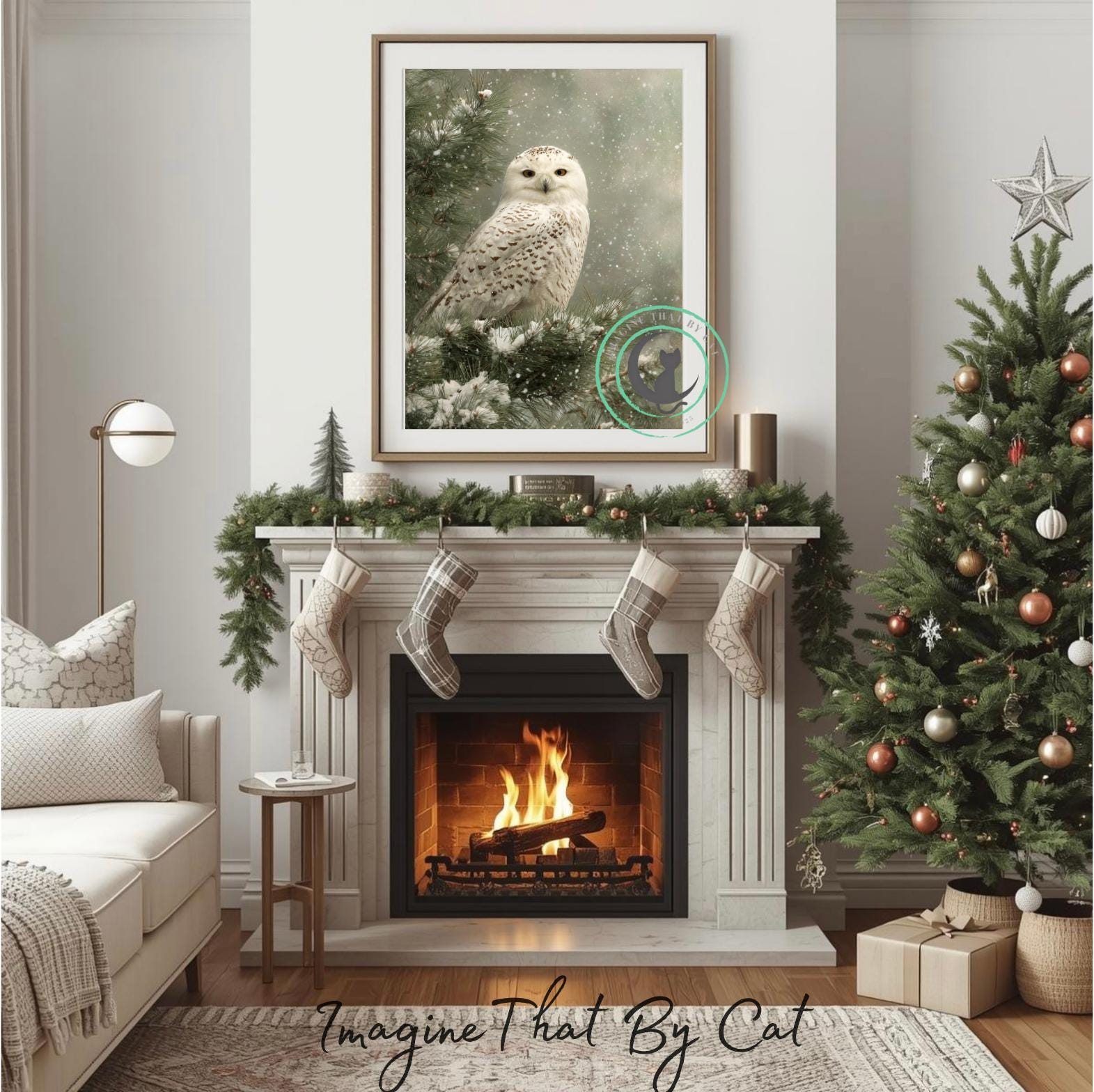 Snowy Owl Winter Wall Art Printable, Woodland Owl Art, Neutral Winter ...