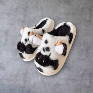 Fluffy Cow Print Slippers: Unisex Cozy Winter House Shoes
