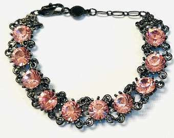 Pulsera de tenis Mariana con cristal australiano rosa de talla redonda