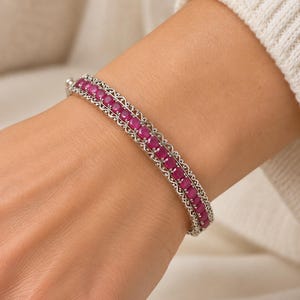 Natural Ruby Bangle Bracelet 925 Silver Ruby Bangle Pink Ruby Bridal Bangles