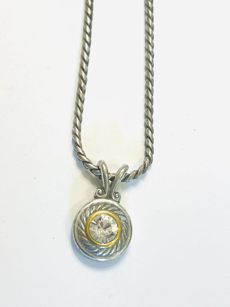 Brighton Two Toned Circle White Crystal Pendant Necklace 16-18” image 2