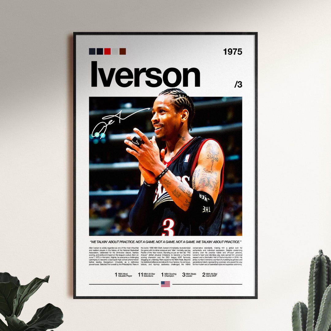 Allen Iverson Poster, NBA Wall Print, Philadelphia 76ers Poster ...