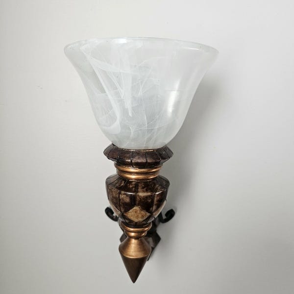 Vintage Wall Sconce – Art Deco Style Sconce – Frosted Glass Shade – Bronze & Gold Wall Light – Elegant Home Decor