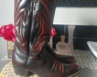 Vintage Loblan Western Cowboylaarzen, bordeauxbruin leer, handgemaakt, Venezuela, boho cowgirl, unisex, maat EU 42
