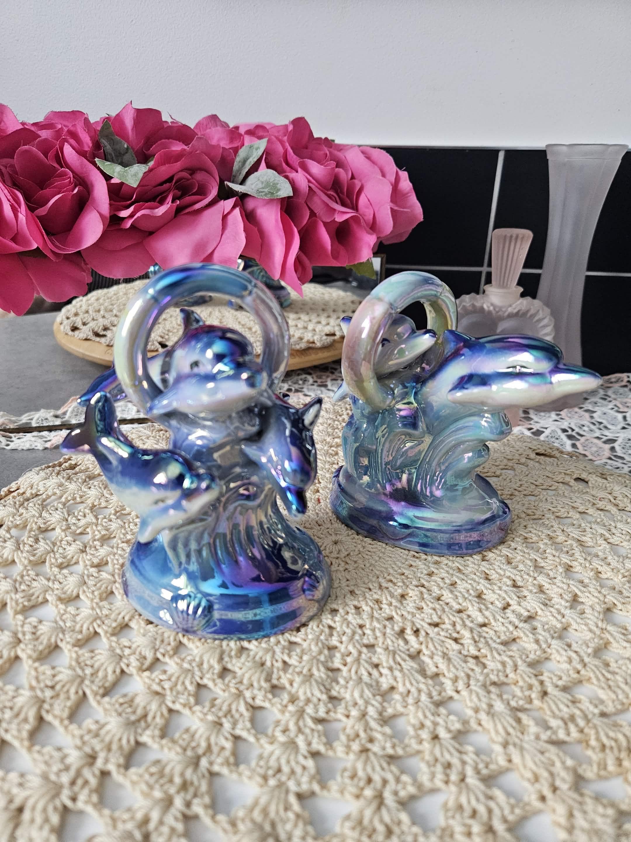 Dolphin♡♡ Vintage 90s Dolphin Figurine Shiny Iridescent Blue Purple Yellow