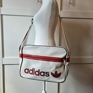 Vintage Adidas Originals Shoulder Bag 70s/80s – Trefoil Logo, Retro White Red Sports Bag
