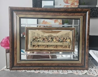 Vintage Italian “Last Supper” Mirrored Frame – 3D Relief Wall Art, Creazioni Artistiche, Made in Italy