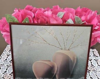 Vintage ingelijste wandkunst, postmodern jaren 80 - minimalistische vaasprint, art deco, decoratie, neutrale bruinbeige tinten, retro woondecoratie