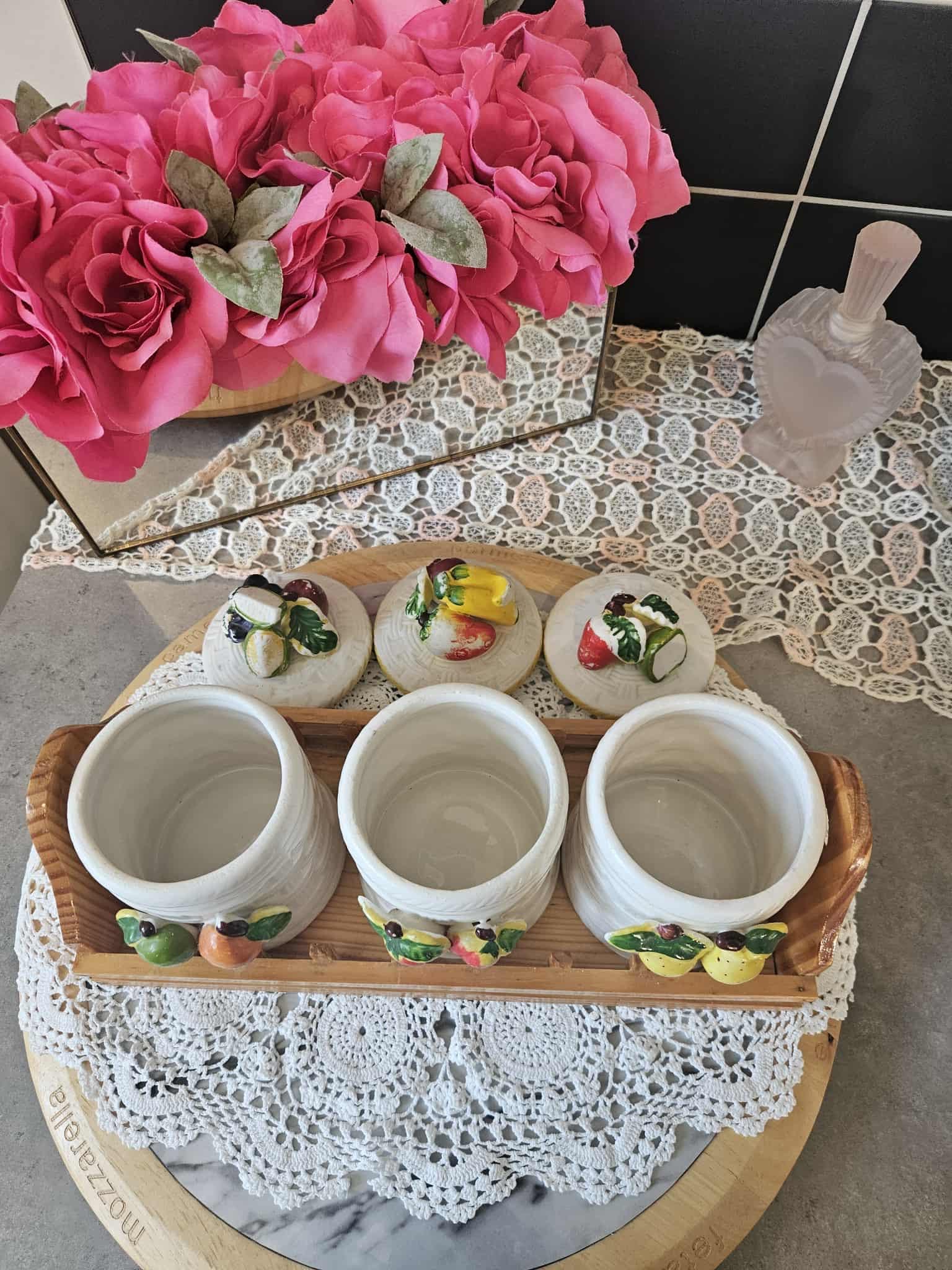 Vintage Ceramic Canister Set With Fruit Lids – 3 Kitchen Jars With