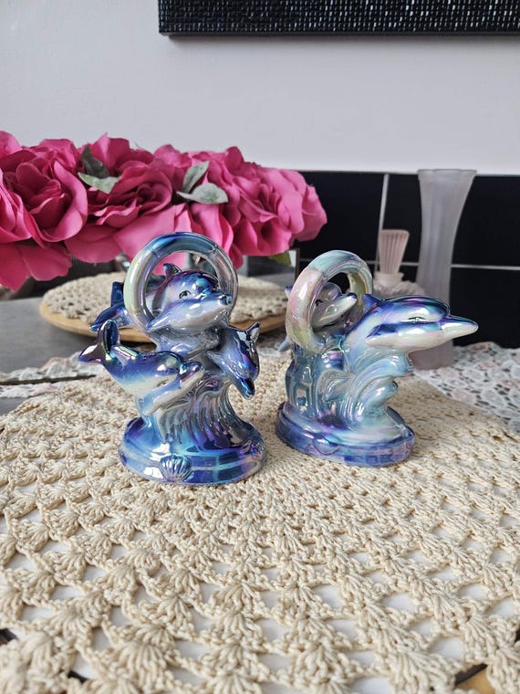 Dolphin♡♡ Vintage 90s Dolphin Figurine Shiny Iridescent Blue Purple Yellow