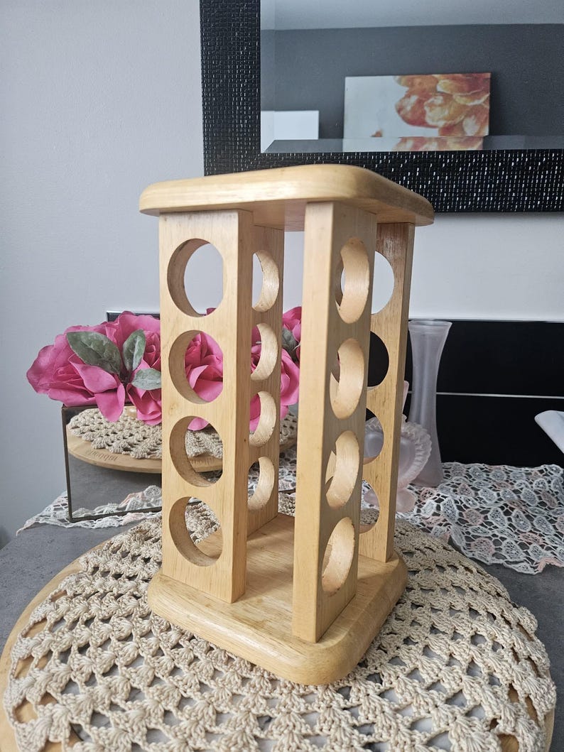 Vintage Counter Top Rotating Spice Rack Carousel Wood Tower Spice Rack ...
