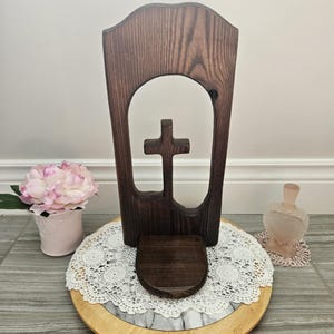 Rustic Wooden Wall Shelf with Cross Cutout – Vintage Religious Decor