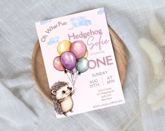 Hedgehog Birthday invitation, oh what fun our baby is turning one, cute hedgehog birthday invite for kids, first birthday party