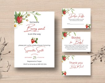 Someone Berry Sweet Baby Shower Bundle, Strawberry Theme Baby Shower Decor, Pink Strawberry Shower, Digital download