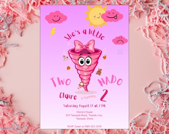 Editable Twonado Birthday Invitation, Tornado Birthday Invite, Girl Second Birthday Invitation Printable