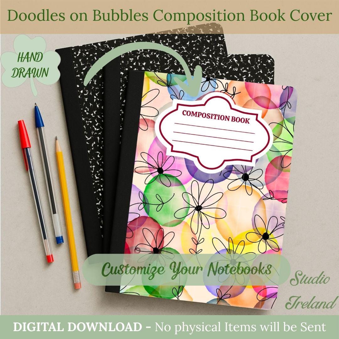 Printable Digital Composition Book Cover PNG Whimsical Kid Back to ...