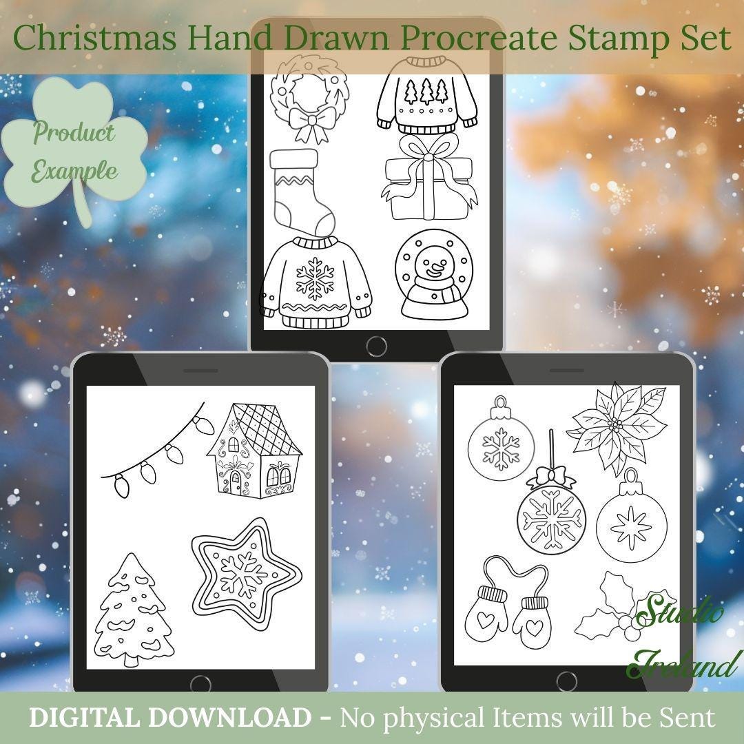 Christmas Procreate Stamps, Hand Drawn Holiday Brush Set (digital ...