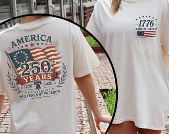 American Flag Front and Back Print Shirt | USA 250th Anniversary Patriotic Gift | Vintage Fourth of July Comfort Colors Tee
