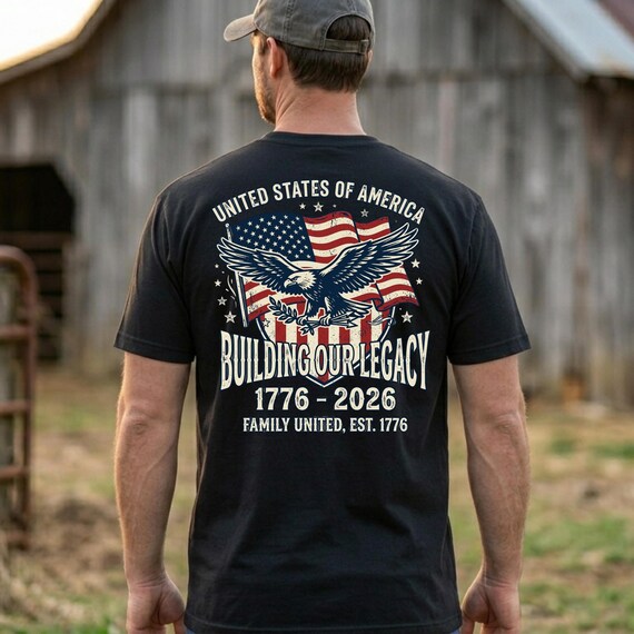 Our Legacy, Building Our Legacy Front and Back Print Shirts | Family United 1776 2026 USA Patriotic Eagle Tee | Vintage 4th of July Gift
