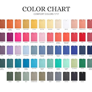 The image is a color chart displaying a variety of comfortable colors from 1717, including shades of orange, yellow, pink, blue, green, purple, and more.