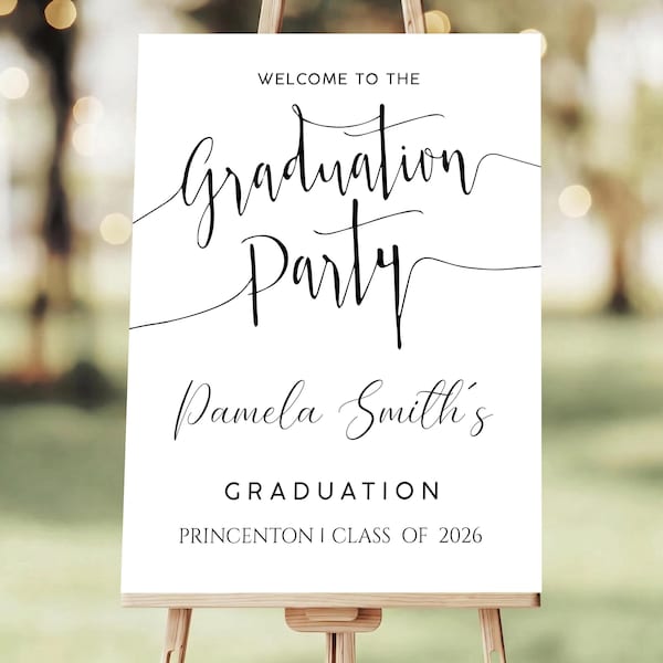 Letrero de bienvenida personalizado para la graduación, letrero para la fiesta de la promoción de 2026, póster elegante de graduación, decoración personalizada para graduados con nombre, letrero imprimible