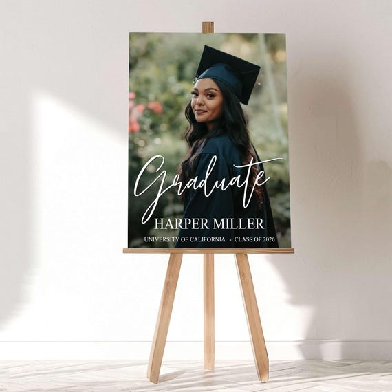 Graduate Photo Poster – Personalized Graduation Party Sign, Custom Name Class of 2026 Decor, Elegant Modern Grad Celebration Board