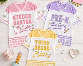 Personalized Teacher Jersey Shirt, Custom Grade Level Football Jersey, Back to School Teacher Jersey, Pre-K Kindergarten Teacher Gift Ideas