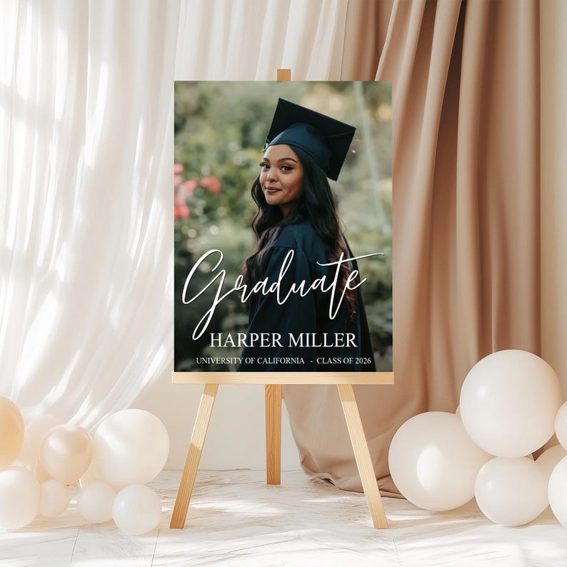 Graduate Photo Poster – Personalized Graduation Party Sign, Custom Name Class of 2026 Decor, Elegant Modern Grad Celebration Board bild 5