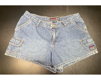 Aeropostale Vintage Y2K Denim Cargo Shorts Medium Wash Blue Cotton Womens 3/4