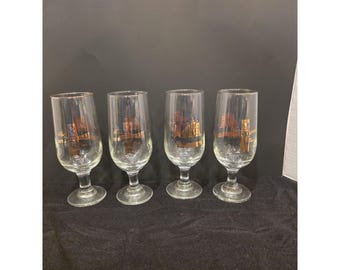 Vintage~Special Export~House of Heileman~Set of 4~Beer Glasses~Gold Rim~7"