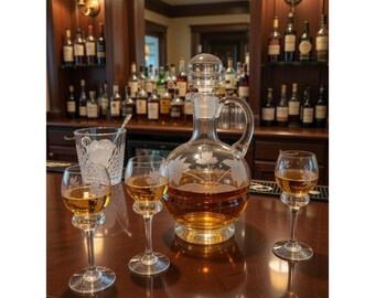 Juego de decantador de cristal grabado toscano rumano vintage - 4 piezas - Diseño floral -...