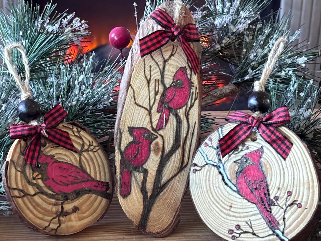 Handcrafted Pyrography Wood Memorial Cardinal Ornaments - Etsy