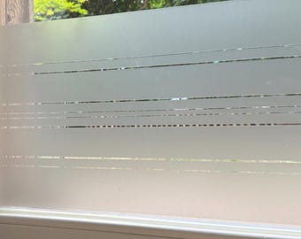 Stripes Frosted Window Film or Etched Glass Window Cling - Geometric Privacy Window Film For Bathroom or Office - Adhesive Privacy Decal