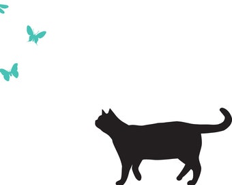 Cat and Butterfly Wall Decal