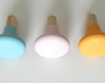 Set of 3 Cabinets Knobs for Furniture and Decor - Pastel Round Wooden Door Knobs - Kids Room Decor Ideas For DIY - Kitchen Drawer Knobs