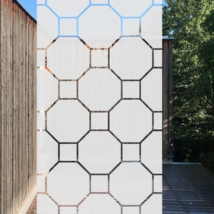 Window Privacy Film For Sidelights And Slim Windows ~ Minimalist Window Decor With Mid Century Geometric Pattern ~ Frosted Or Etched Effect
