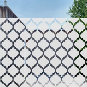 Window Privacy Film with Moroccan Style Geometric Shapes and Etched Glass Effect ~ Front Door Decal ~ Window Cling For Summer Home-Decor
