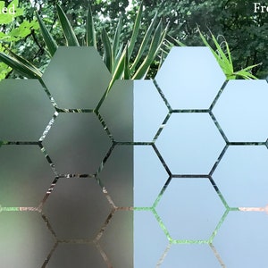 honeycomb window film, on the left etched and on the right frosted