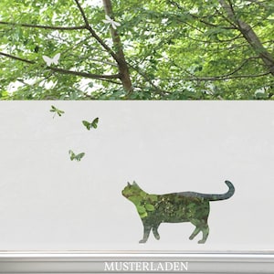 Decorative Window Film with Cat and Butterflies for Privacy