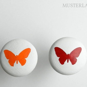 Pomelli per mobili in legno a forma di farfalla - Legno di faggio dipinto a mano, set da 2