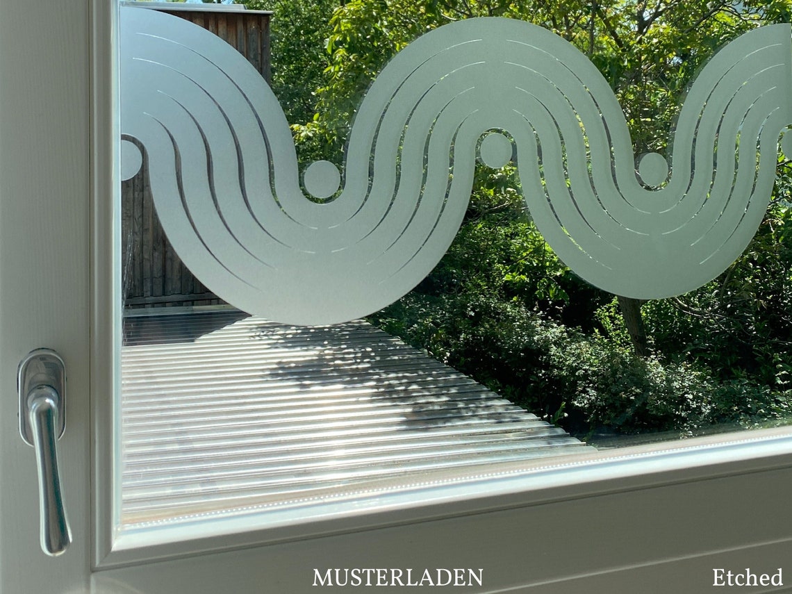 Window On A Rectangular Wave Window Privacy Film With Horizontal Geometric Waves and Dots ~ Frosted ...