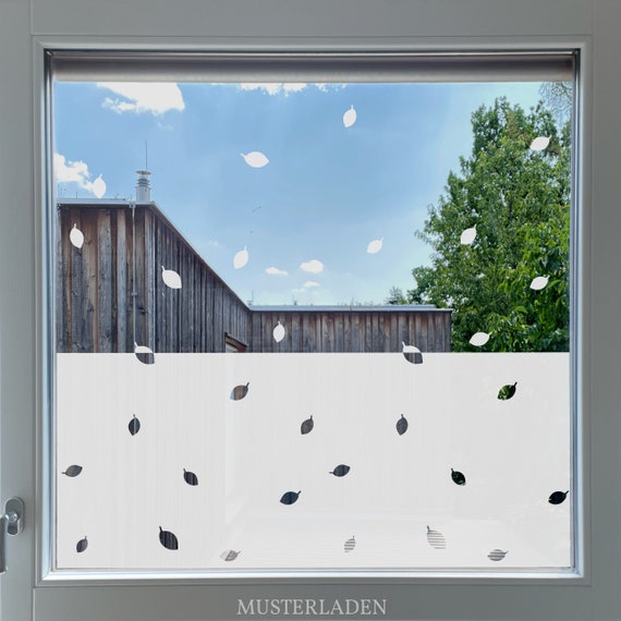 Fenster Deko Folie mit Blättern, Glas Folie Dekor, selbstklebende  Milchglasfolie Blätter Motiv, Fensterbild Natur, blickdichte Folie Bad -   Schweiz