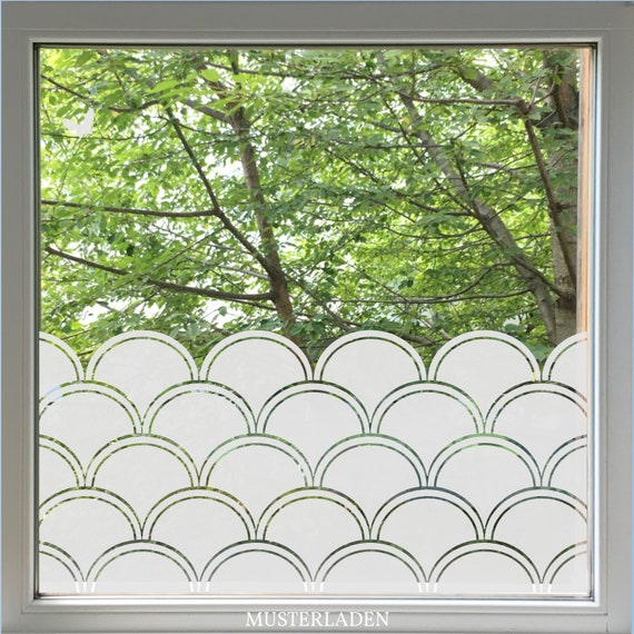 Geometrische Sichtschutzfolie Für Fenster Und Glastüren Mit Fischschuppen  Muster, 46 Cm Hoch 