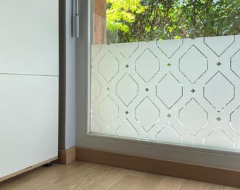 Geometric Privacy Window Film - Neo Deco Frosted Glass Door Cover - Self Adhesive Waterproof Etched Vinyl - Art Deco Bathroom Decor