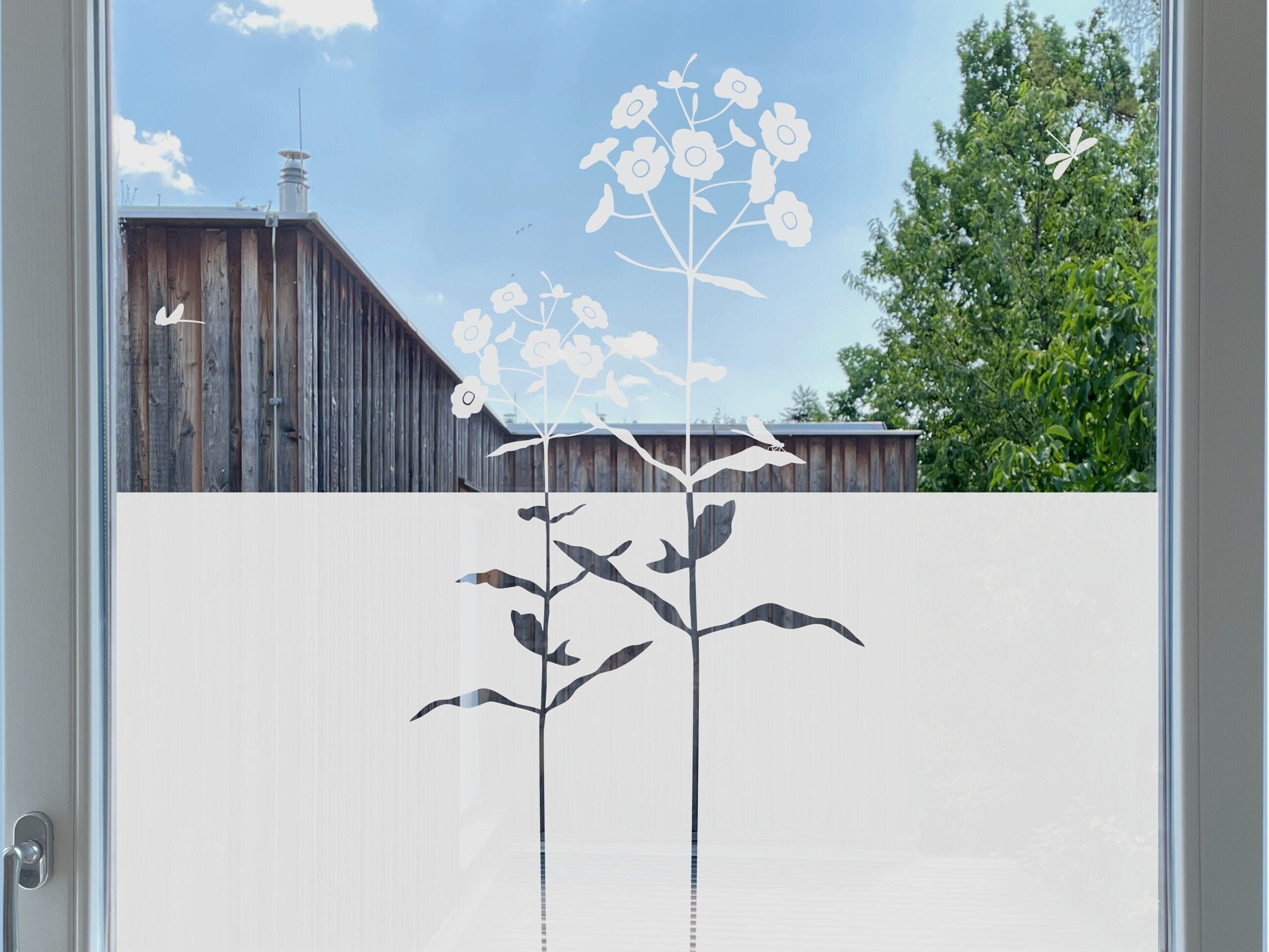 Flower Window Film, Self-adhesive etched or frosted Milk glass Film
