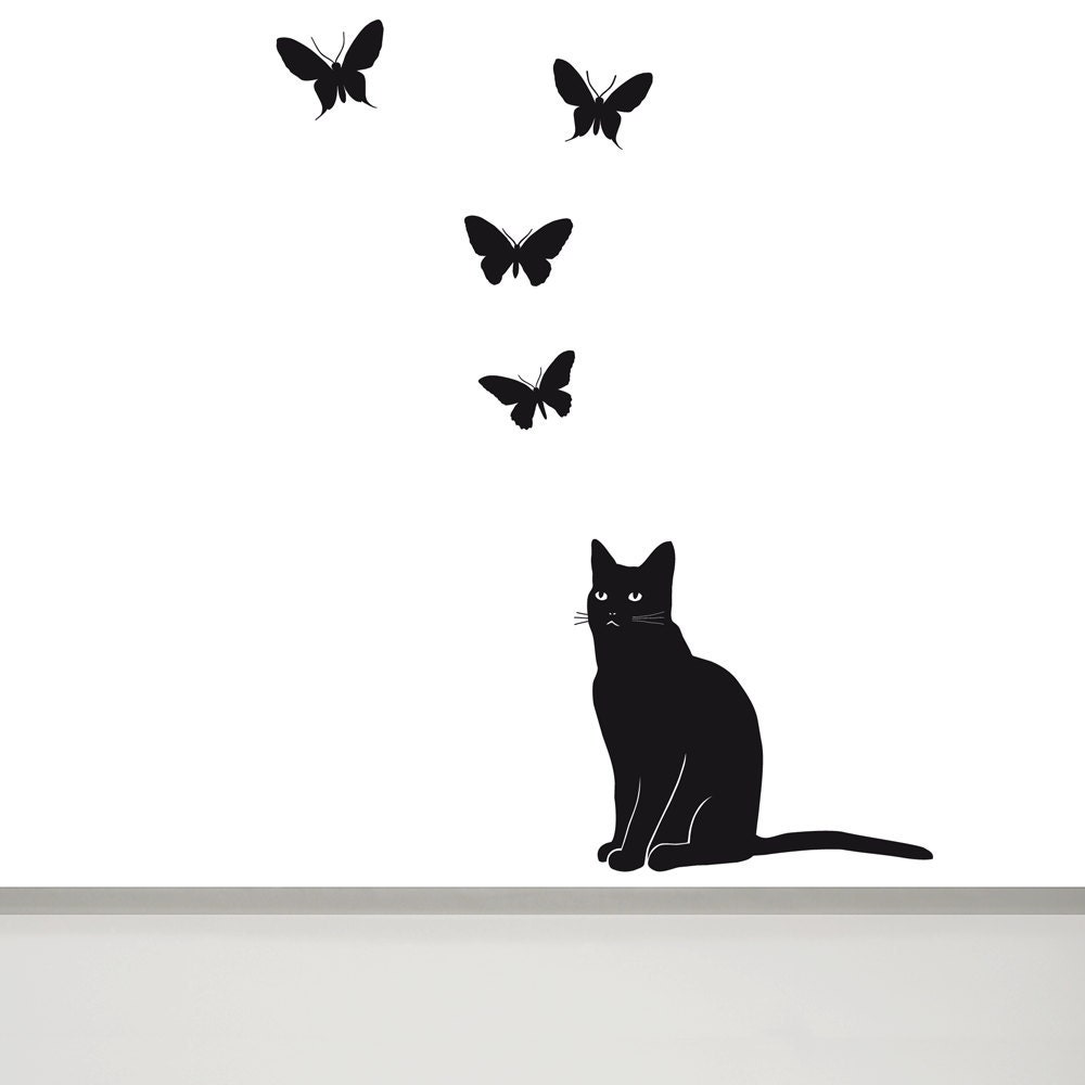 Cat Sticker Cat Wall Decal Butterfly Wall Decal Cat Decals Etsy