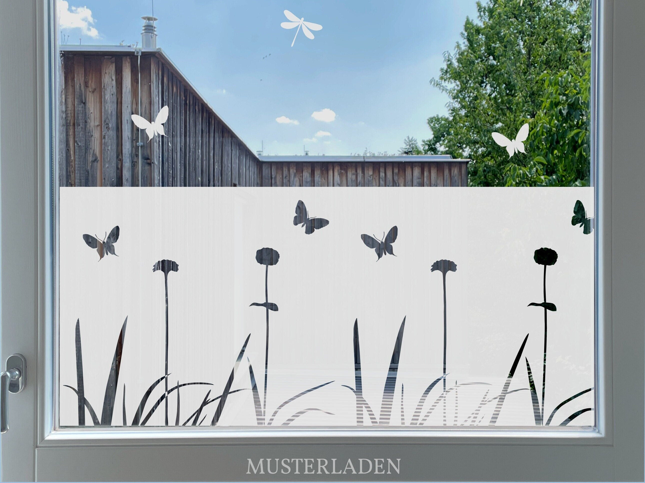 Flower and Butterfly Window Film, 16.9 inches, 43 cm tall