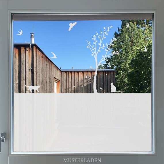 Sichtschutz Folie Fenster Landschaft mit Baum und Tieren, Fensterdeko  Kinder, Blickschutz Fenster Folie mit Motiv, Fensterfolie Kinderzimmer -  .de