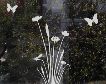 Adesivo per finestra a forma di fiore per la privacy, decorazione estiva per la casa - Adesivi effetto vetro inciso o adesivo per finestra satinata - Adesivo a forma di farfalla per specchio, per la porta del bagno